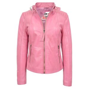 Sophia Damen Biker Lederjacke Babyrosa