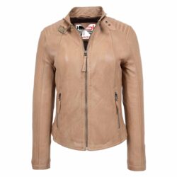 Sophia Damen Bikerjacke aus echtem Leder in Beige