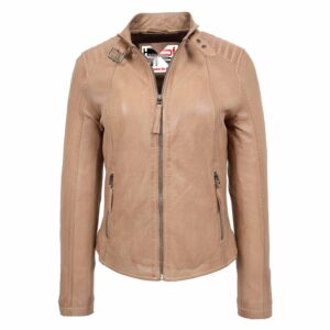 Sophia Damen Bikerjacke aus echtem Leder in Beige