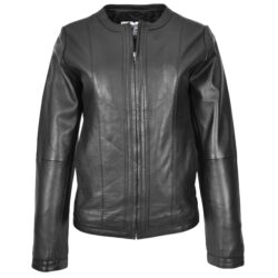 Damen Lederjacke Clara Schwarz Slim Fit kragenlos