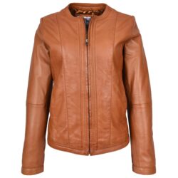 Clara Damen Lederjacke in Tan – Schlanker Schnitt