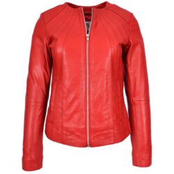Lottie Damen Lederjacke in Rot, kragenlos, Klassisch