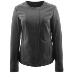 Moreno Damen Lederjacke kragenlos Schwarz