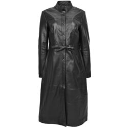 Leila Damen Leder-Trenchcoat in Schwarz – langer eleganter Ledermantel mit klassischem Design