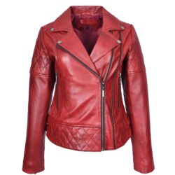 Damen Biker-Lederjacke in Dunkelrot mit Cross-Zip