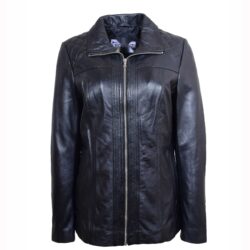 Damen Biker-Lederjacke gesteppt Schwarz