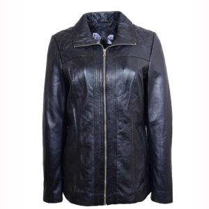 Damen Biker-Lederjacke gesteppt Schwarz