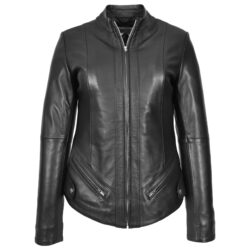 Damen Biker-Lederjacke Nibi Schwarz Slim Fit
