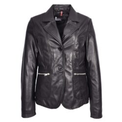 Damen Lederblazer Gracie Schwarz mit zwei Knöpfen