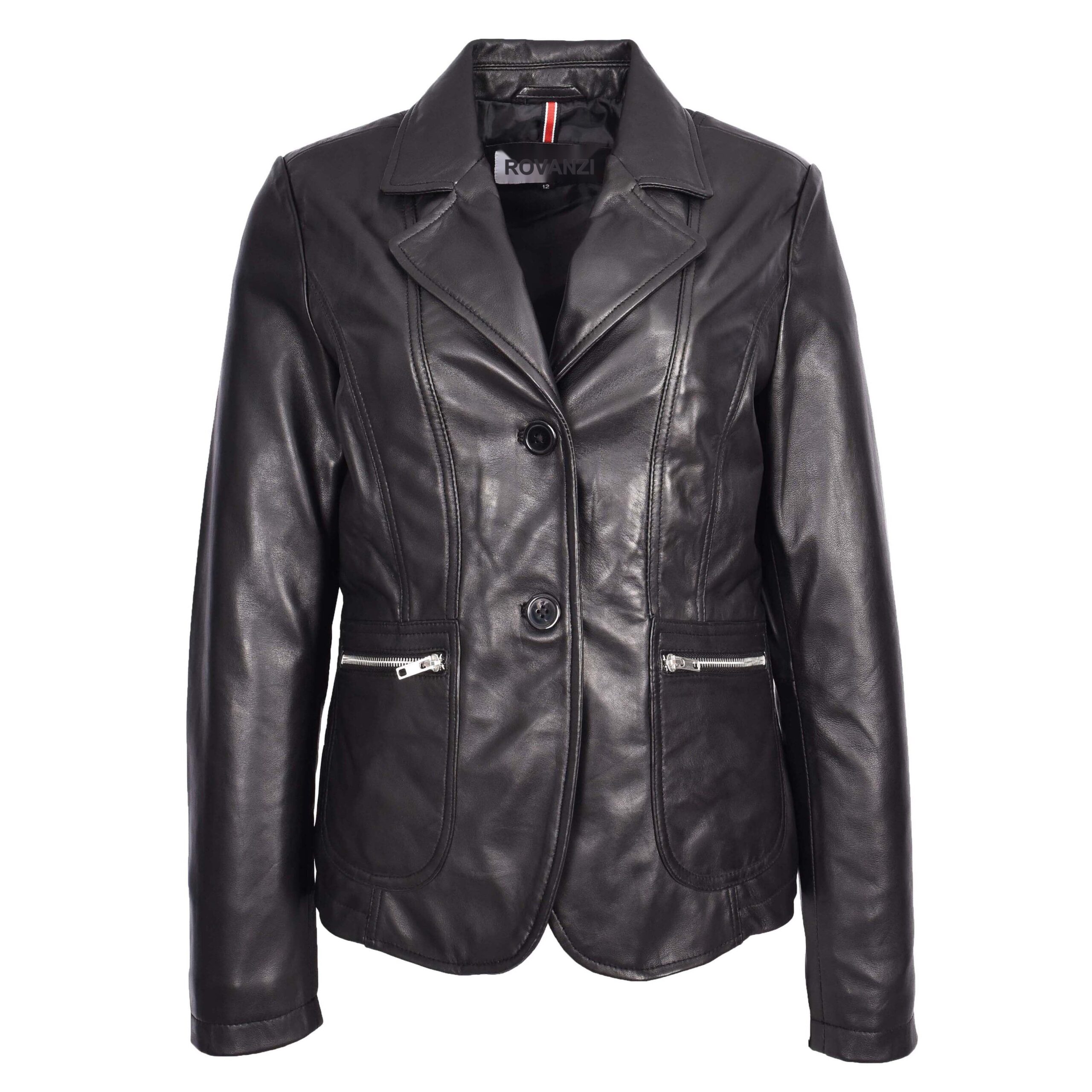 Damen Lederblazer Gracie Schwarz mit zwei Knöpfen