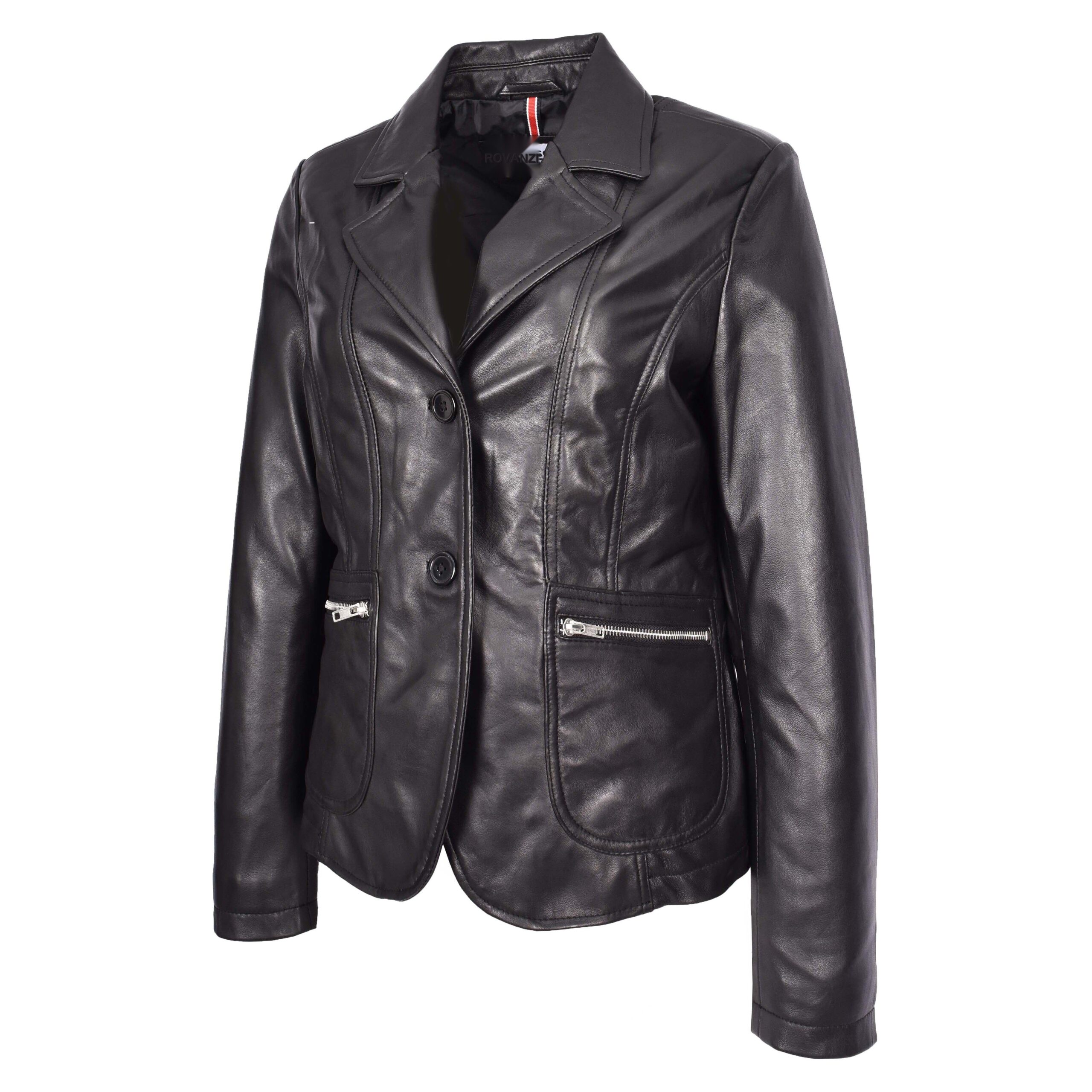 Damen Lederblazer Gracie Schwarz mit zwei Knöpfen - Image 5