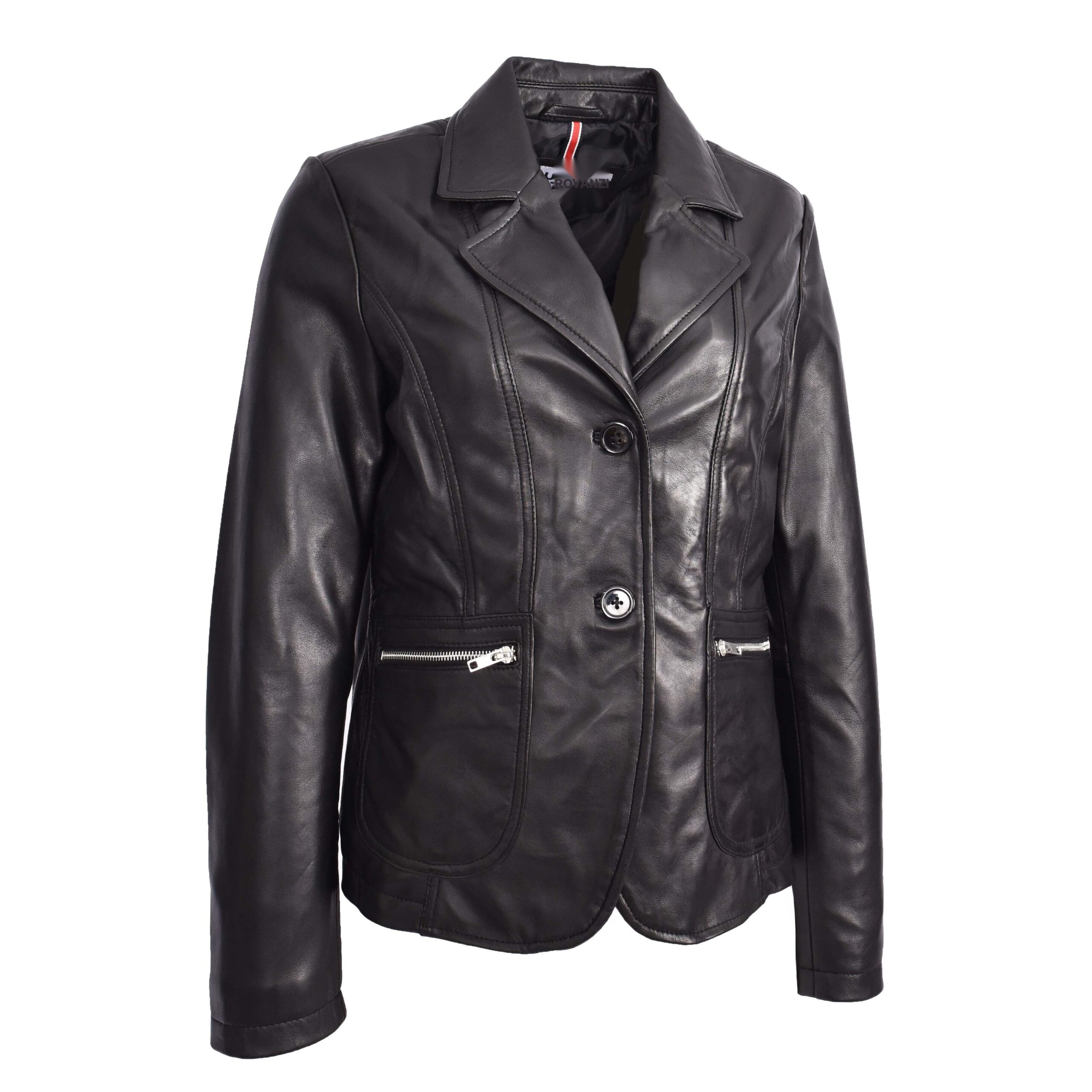 Damen Lederblazer Gracie Schwarz mit zwei Knöpfen - Image 4