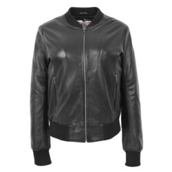 Faye Damen Leder Bomberjacke Schwarz