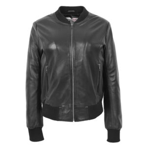 Faye Damen Leder Bomberjacke Schwarz
