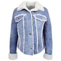 Kylie Damen Lammfelljacke in Denim-Blau