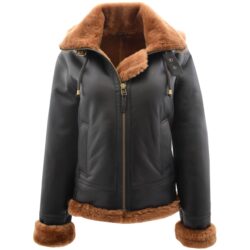 Damen Lammfelljacke Naomi B3 mit abnehmbarer Kapuze Braun