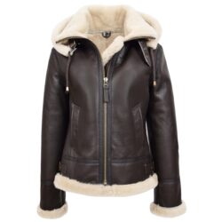 Naomi Damen Lammfelljacke mit abnehmbarer Kapuze in Braun
