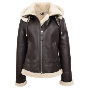Naomi Damen Lammfelljacke mit abnehmbarer Kapuze in Braun