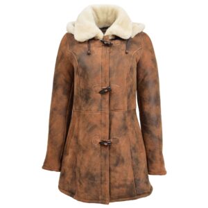Damen Dufflecoat aus Lammfell in Vintage Braun