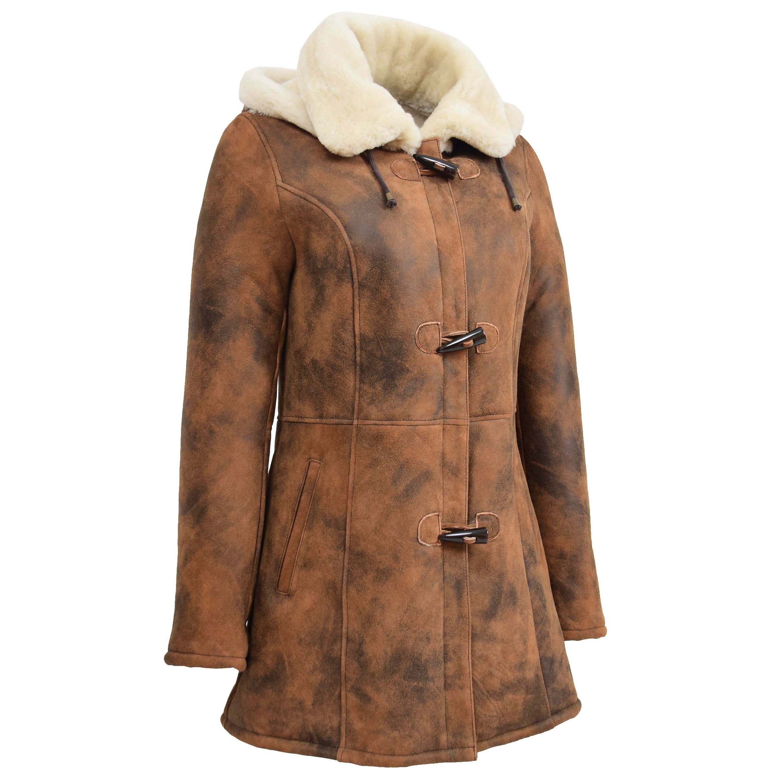 Damen Dufflecoat aus Lammfell in Vintage Braun - Image 4