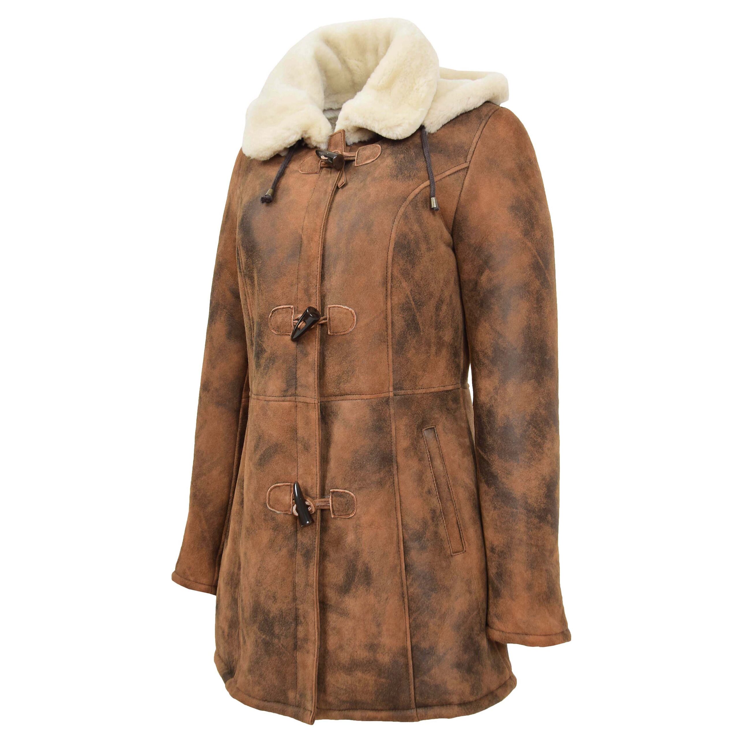 Damen Dufflecoat aus Lammfell in Vintage Braun - Image 5