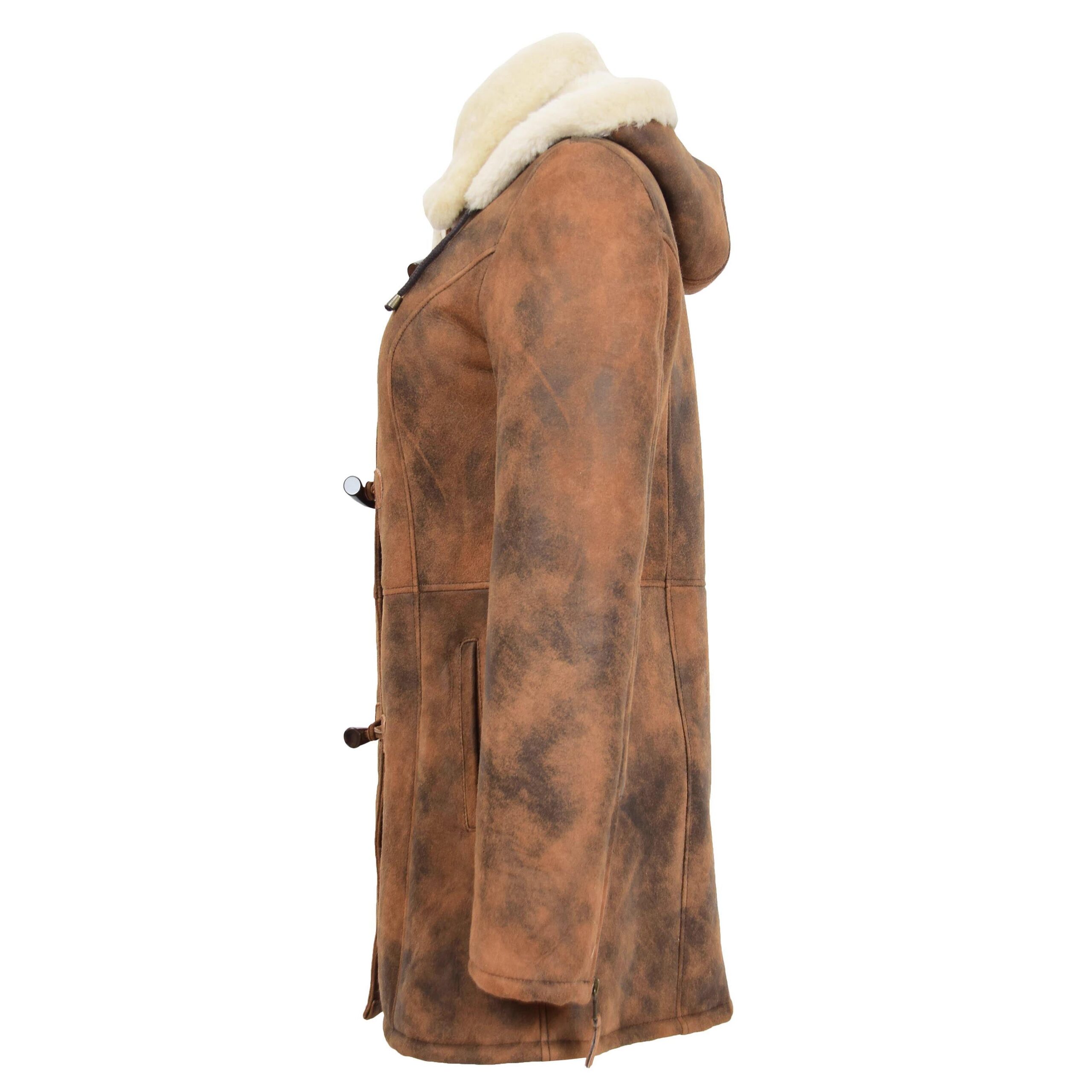 Damen Dufflecoat aus Lammfell in Vintage Braun - Image 6