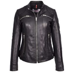 Damen Lederjacke Biker Style Schwarz Fiona