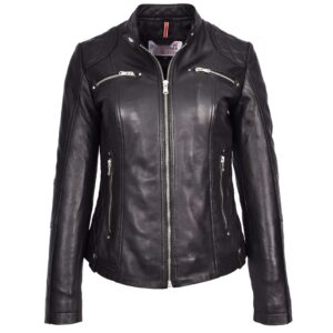 Damen Lederjacke Biker Style Schwarz Fiona