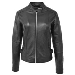 Damen Bikerjacke aus Glattleder in Schwarz