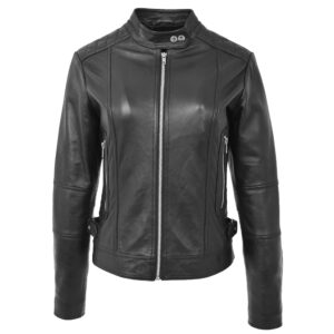 Damen Bikerjacke aus Glattleder in Schwarz