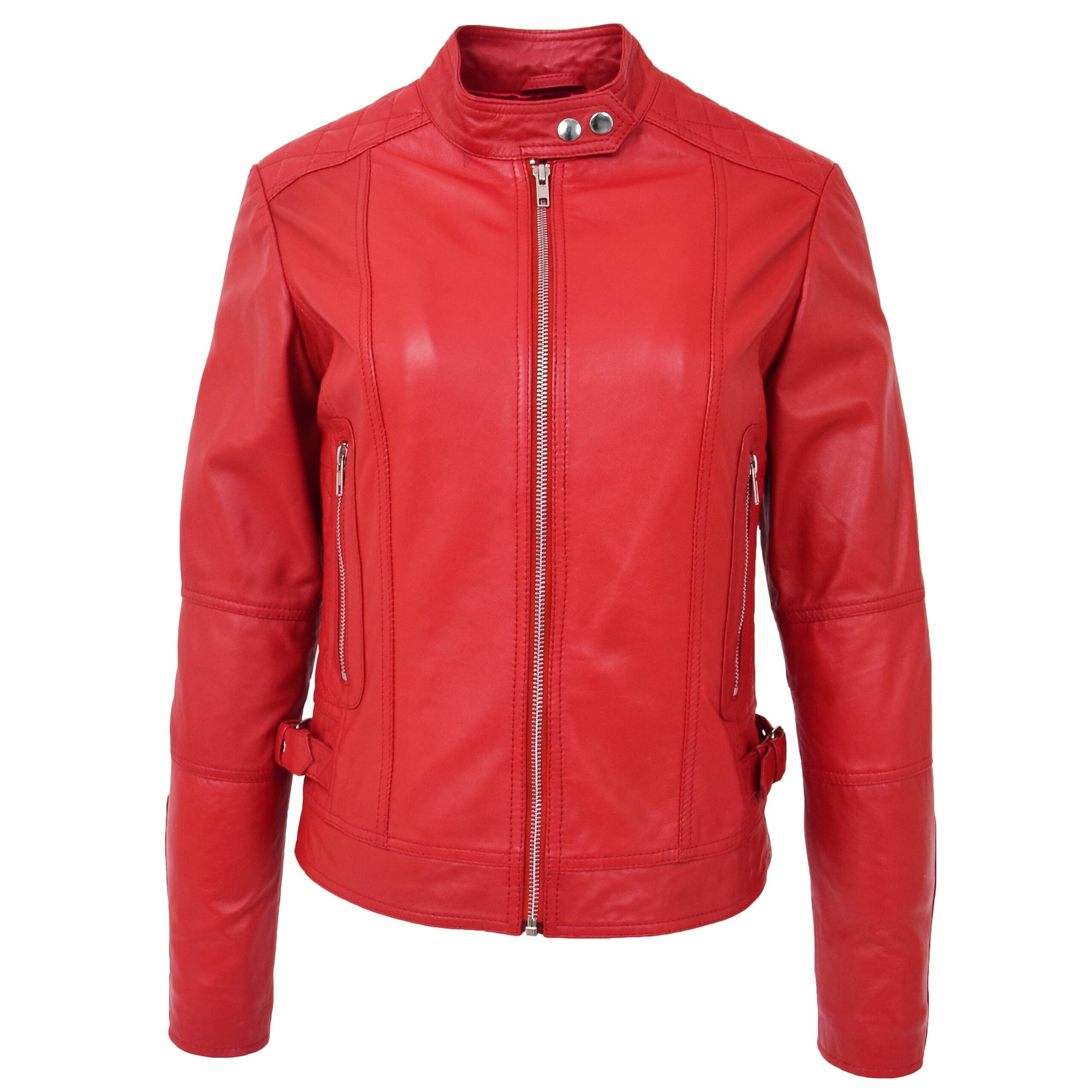 Damen Biker-Lederjacke Ruby Red