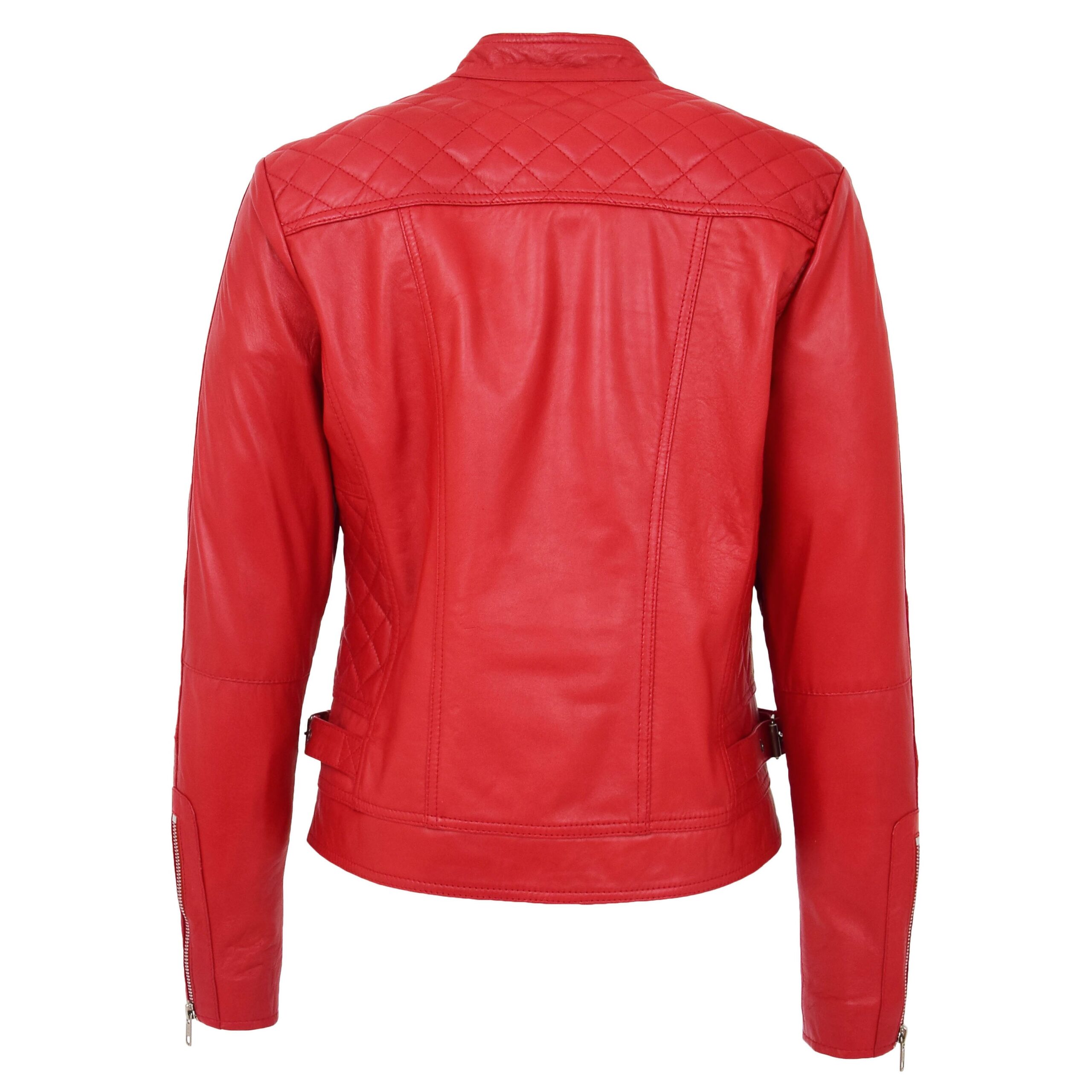 Damen Biker-Lederjacke Ruby Red - Image 2