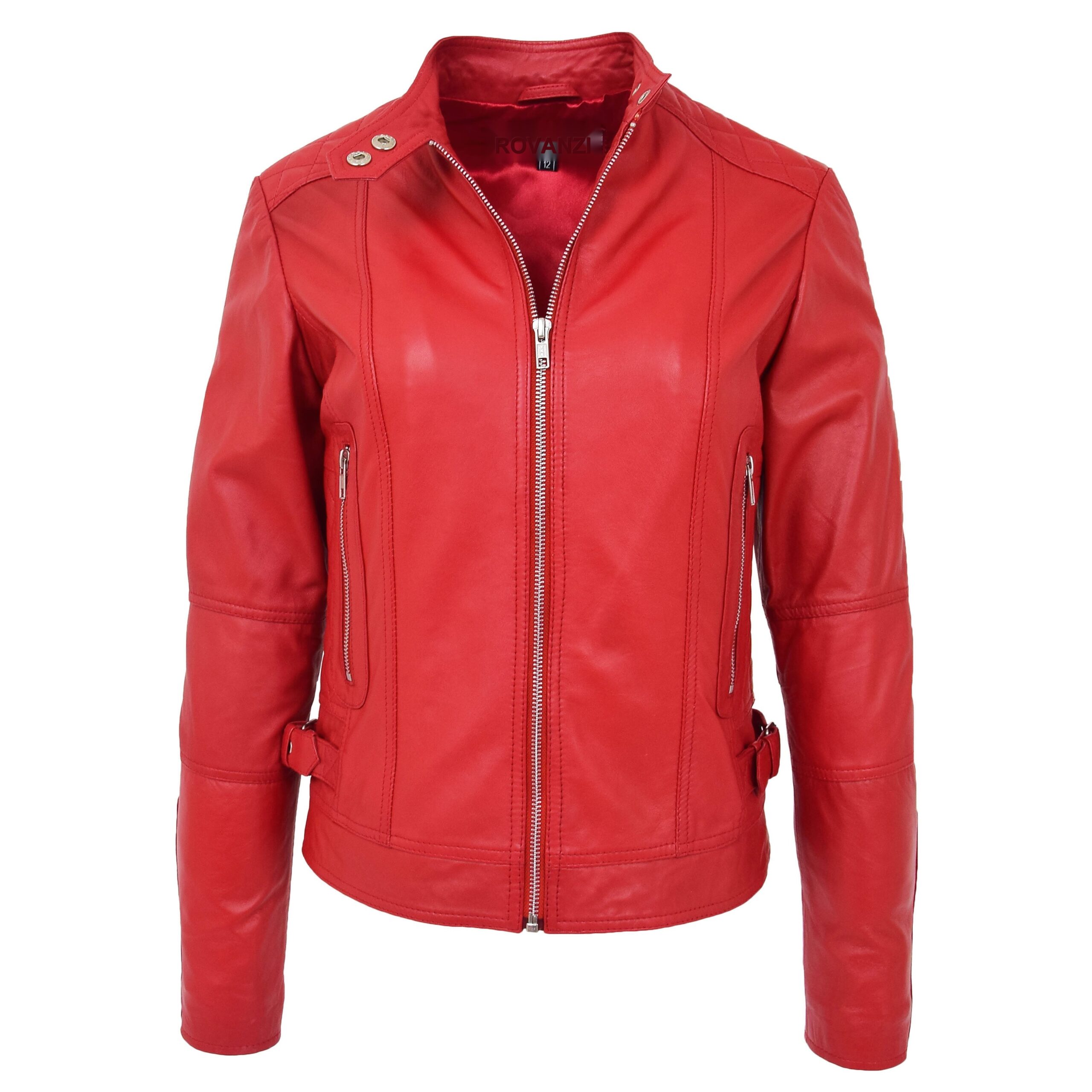 Damen Biker-Lederjacke Ruby Red - Image 3