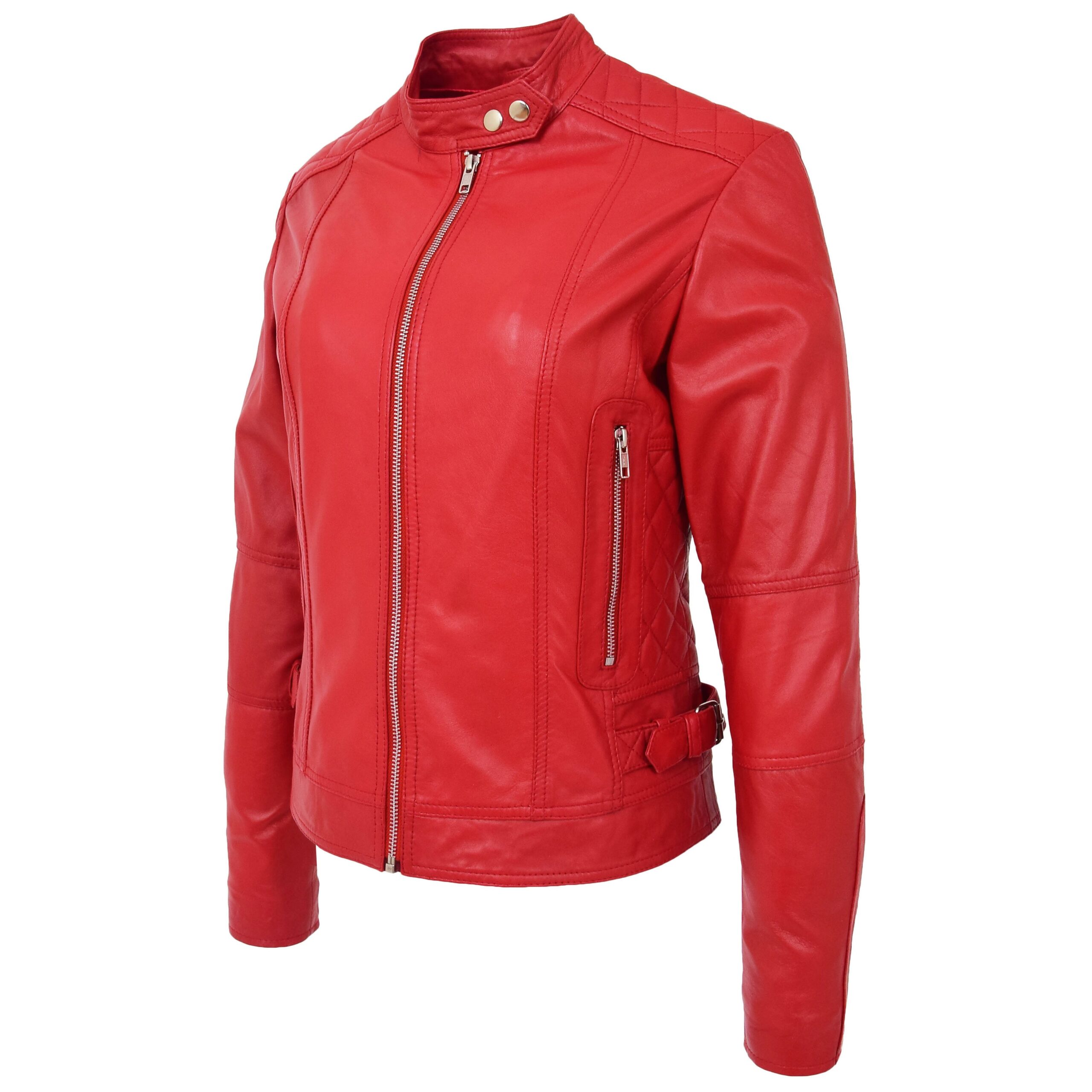 Damen Biker-Lederjacke Ruby Red - Image 6