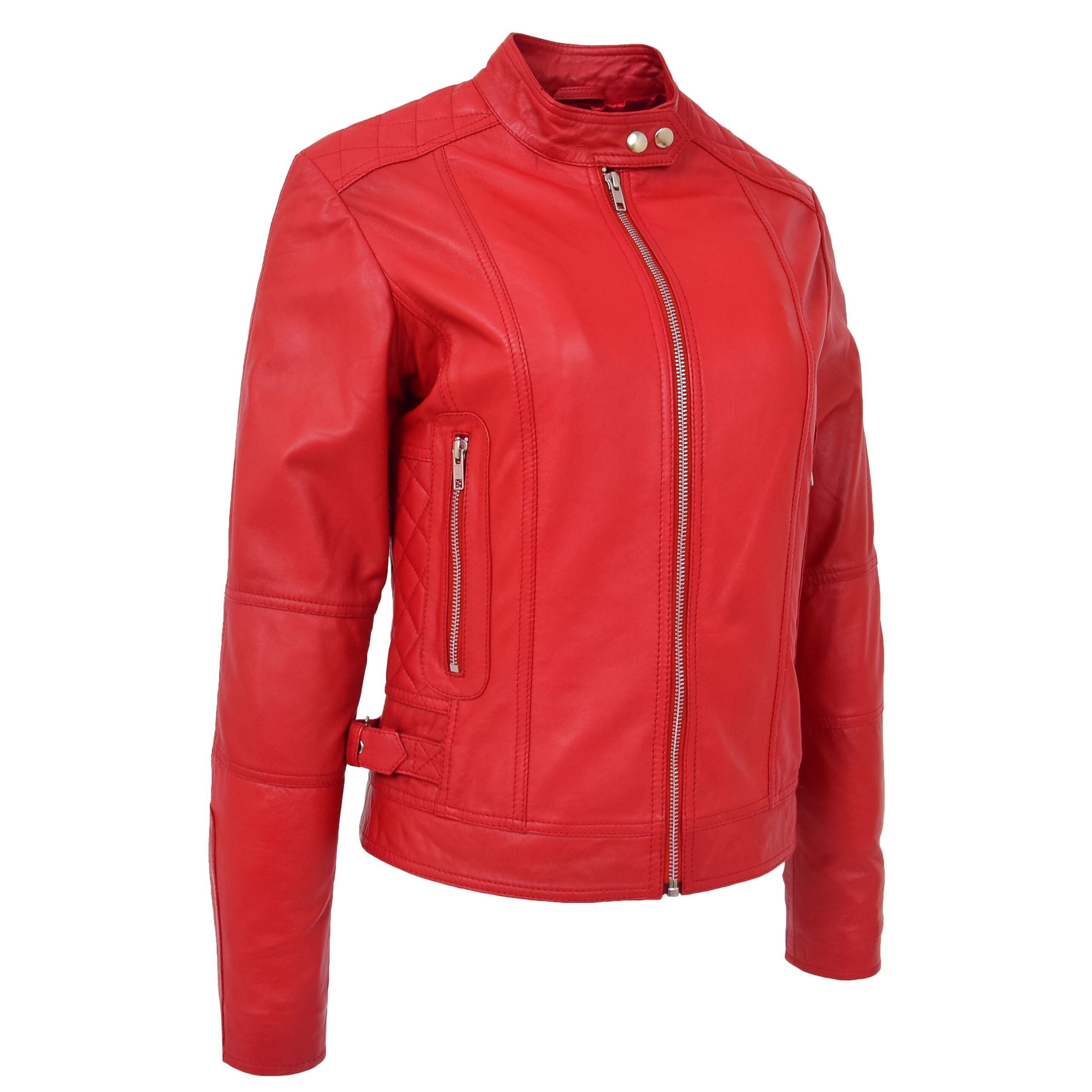 Damen Biker-Lederjacke Ruby Red - Image 5
