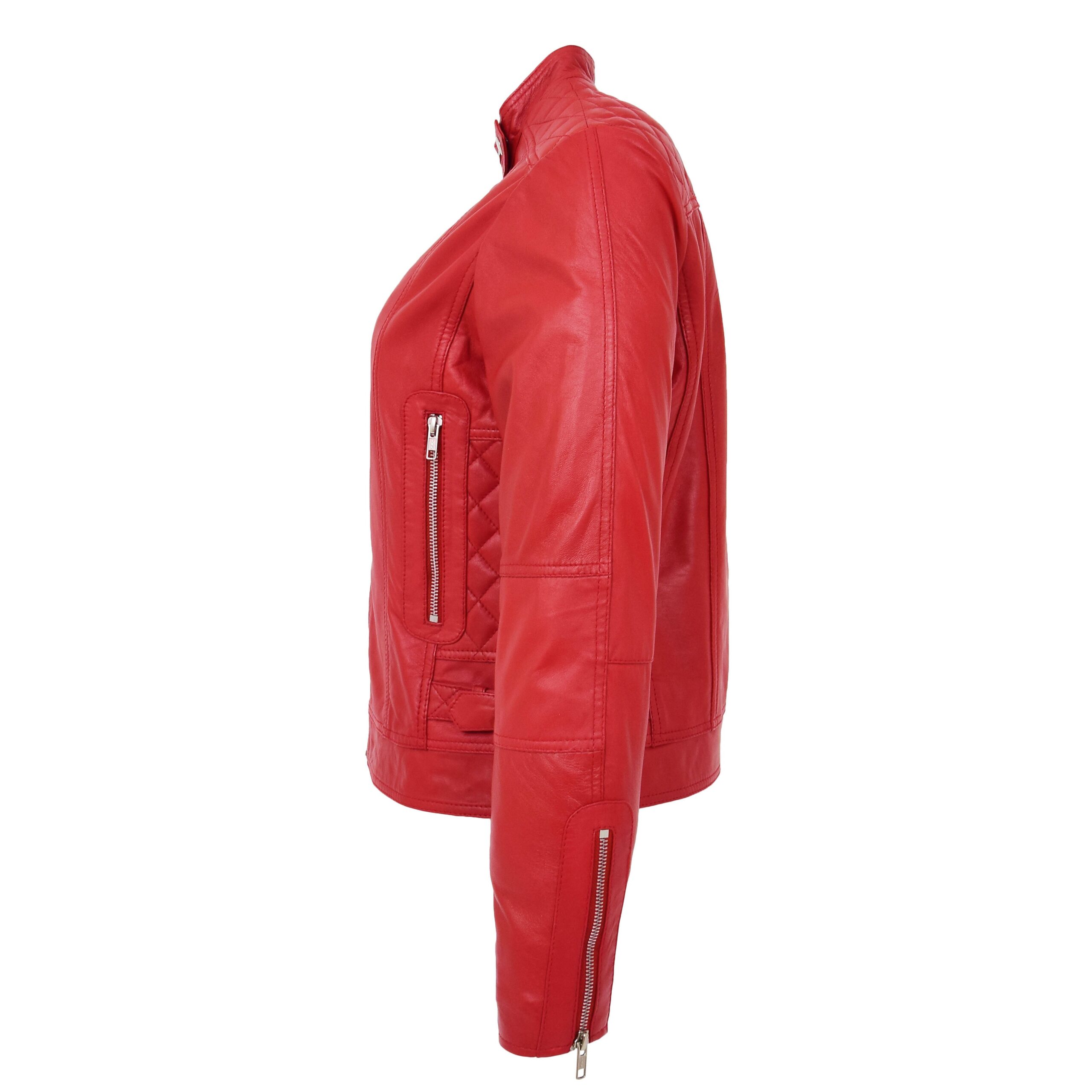 Damen Biker-Lederjacke Ruby Red - Image 4