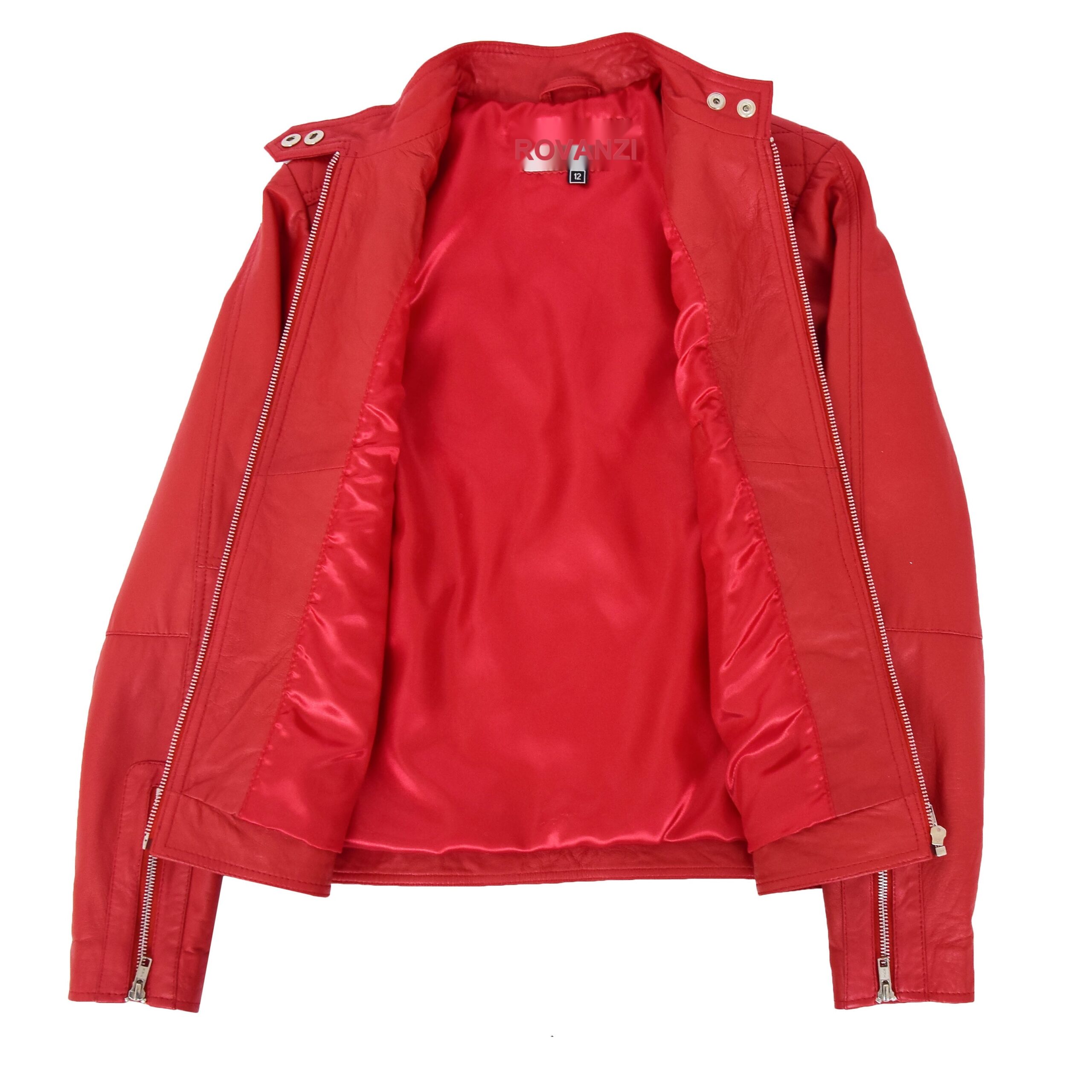 Damen Biker-Lederjacke Ruby Red - Image 7