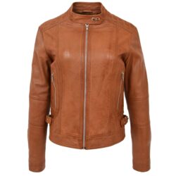 Damen Bikerjacke aus Glattleder in Ruby Tan