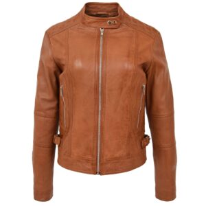 Damen Bikerjacke aus Glattleder in Ruby Tan