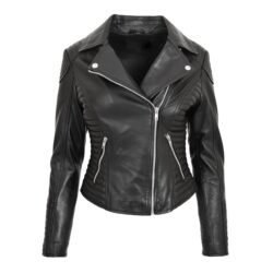 Damen Bikerjacke Anna aus Glattleder in Schwarz