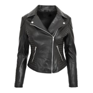 Damen Bikerjacke Anna aus Glattleder in Schwarz