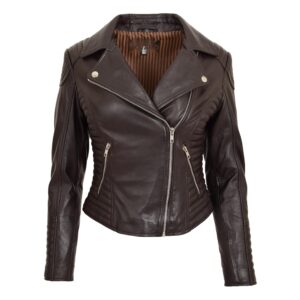 Damen Bikerjacke Anna aus Glattleder in Braun