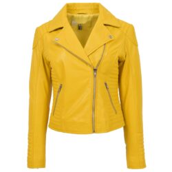 Damen Bikerjacke Anna Gelb mit Reißverschluss