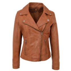 Lola Damen Biker Lederjacke Cross-Zip in Tan
