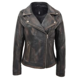 Lola Damen Bikerjacke aus Leder Vintage Schwarz