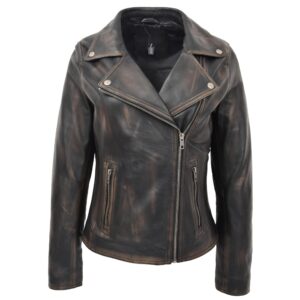 Lola Damen Bikerjacke aus Leder Vintage Schwarz