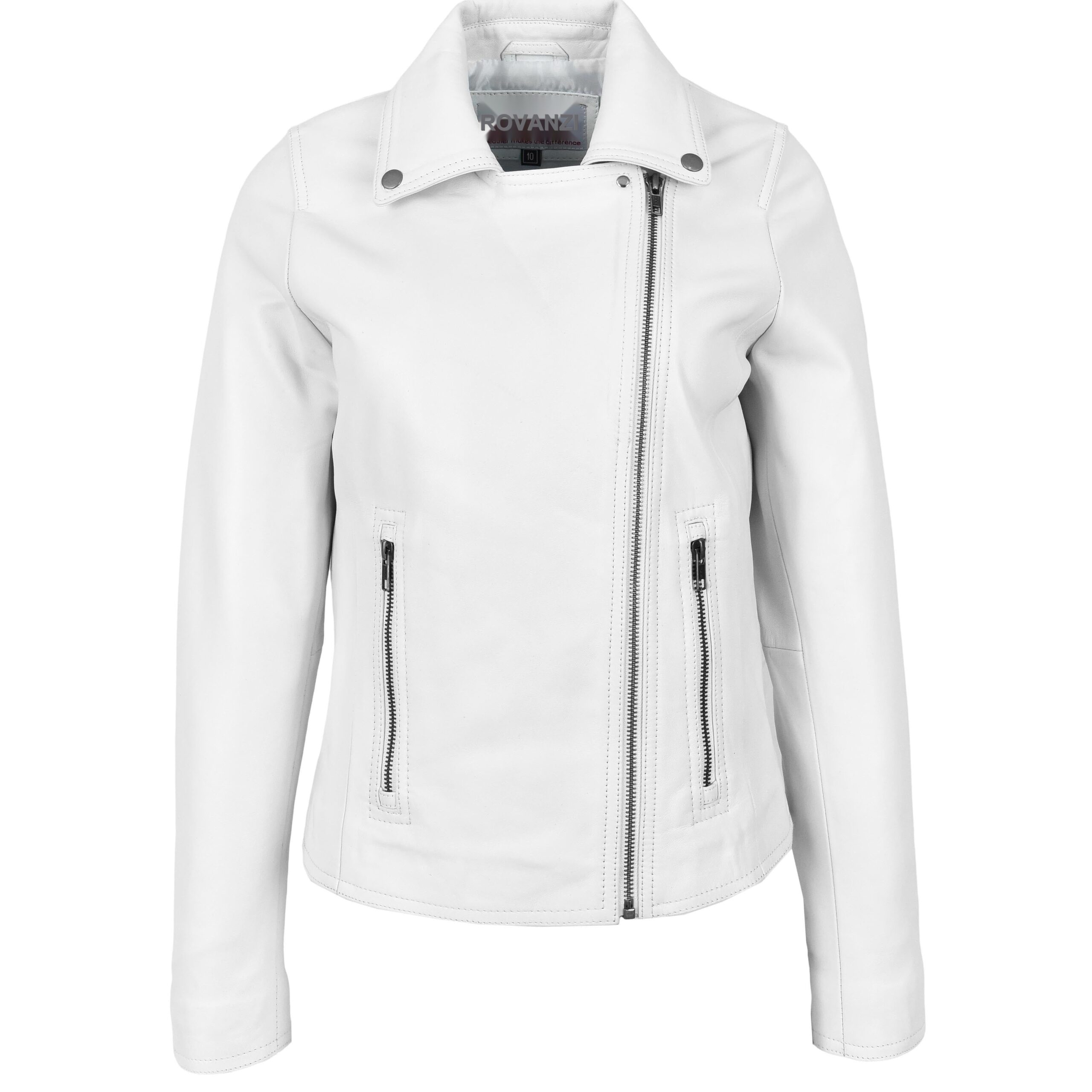 Damen Bikerjacke Lola aus Leder in Weiß - Image 4