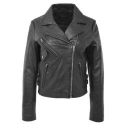 Jodie Damen Biker Lederjacke Schwarz