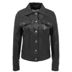 Damen Lederjacke Trucker-Stil Alma Schwarz
