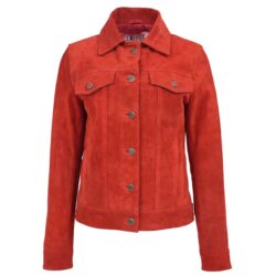 Alma Damen Velourslederjacke im Trucker-Stil Rot